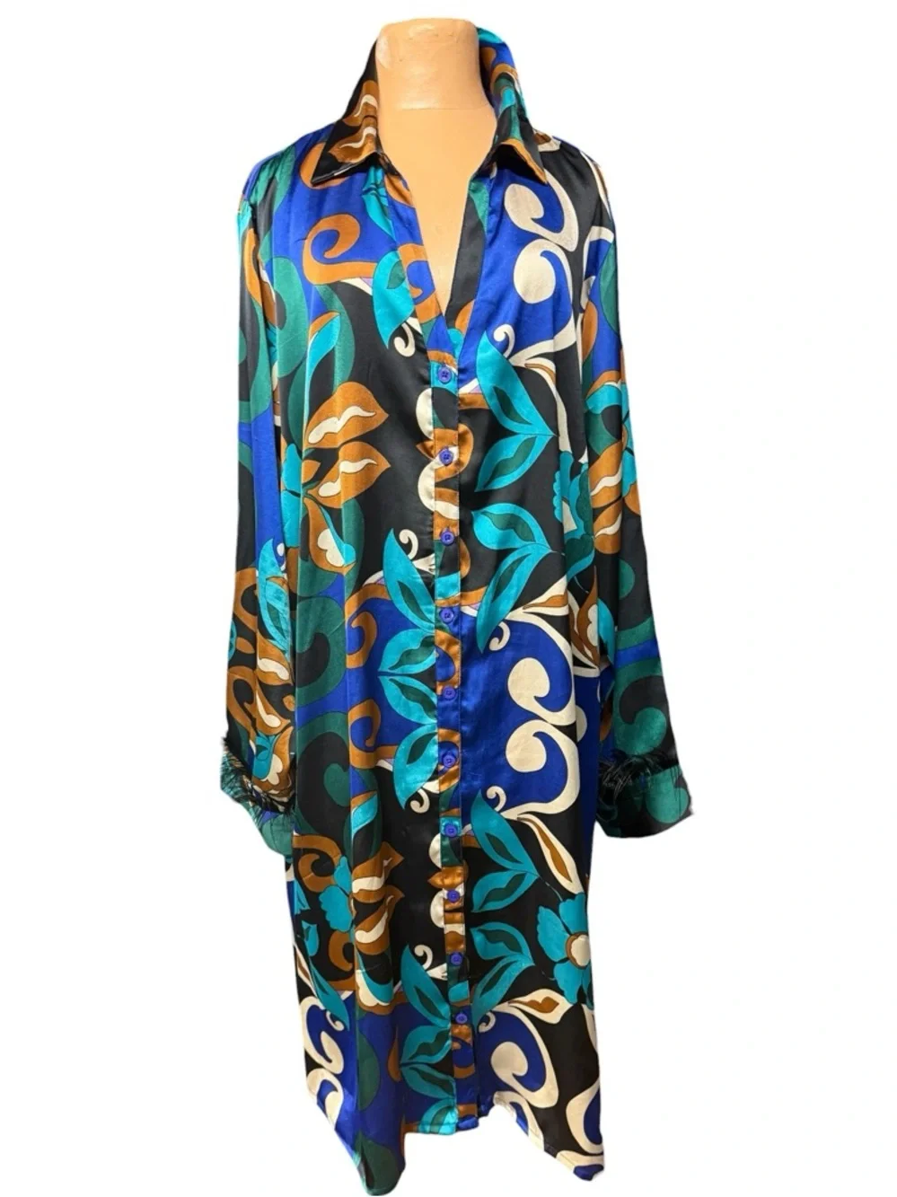 Ashley Steward, Silky Feathered Sleeves Shirt Dress - Picture 1 of 10